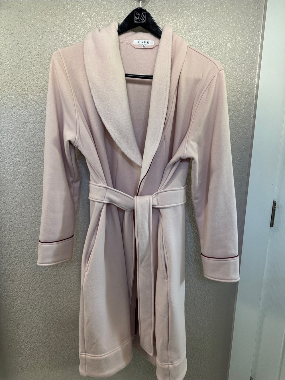LAKE Pink Shawl-Collar Fleece Robe with Tie Belt